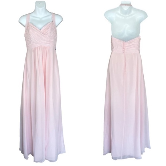 Alfred Angelo Ballerina Pink Style 7372L Draped Empire Long Bridesmaid Dress - Picture 2 of 12